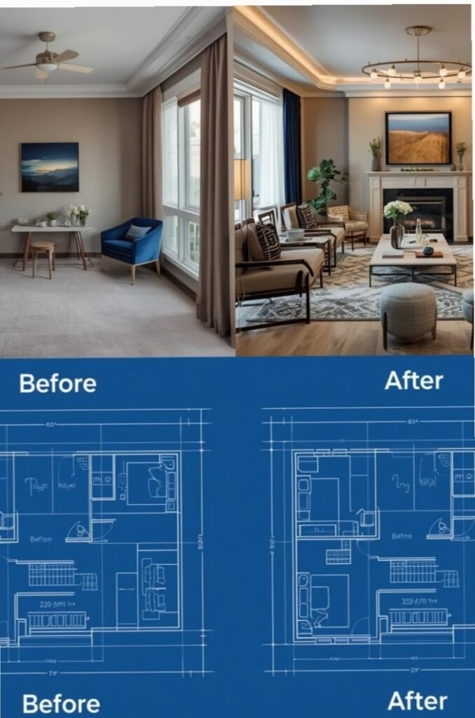 Contemporary luxury furniture set in a bright open-concept interior space."