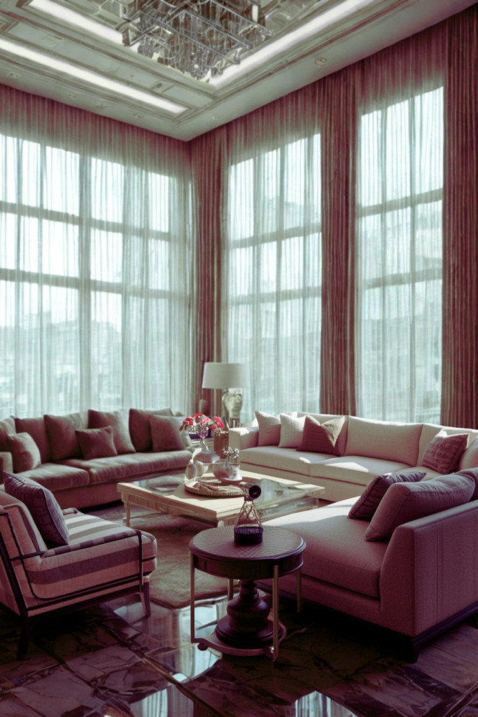 Quiet neoclassic living room with wall moldings and neutral tones.