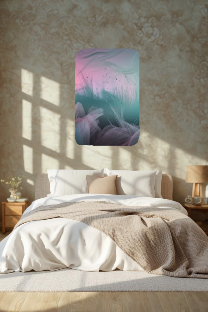 ​Refined neoclassical bedroom decor with soft beige linen bedding.